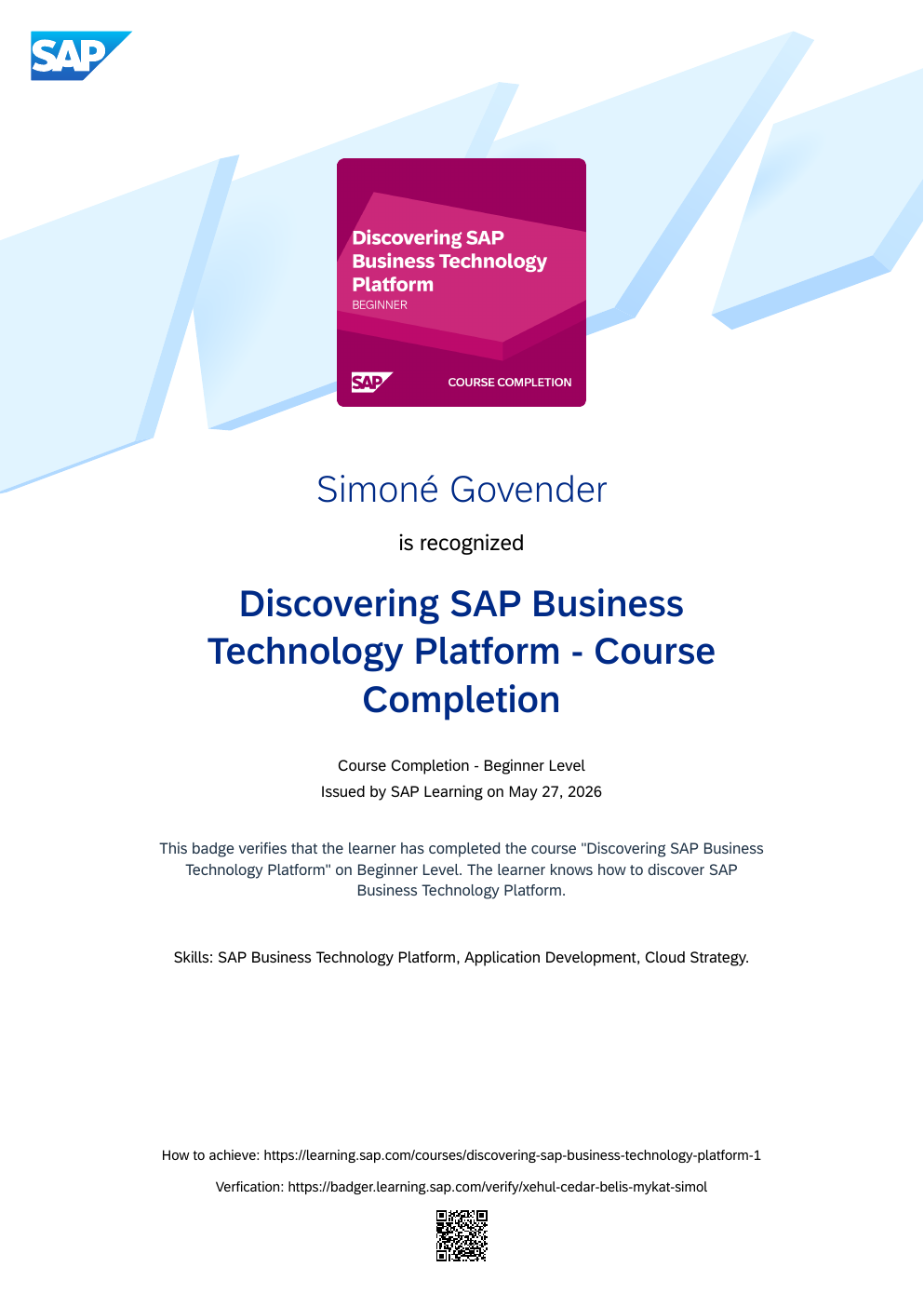 Discovering SAP Business Technology Platform badge preview