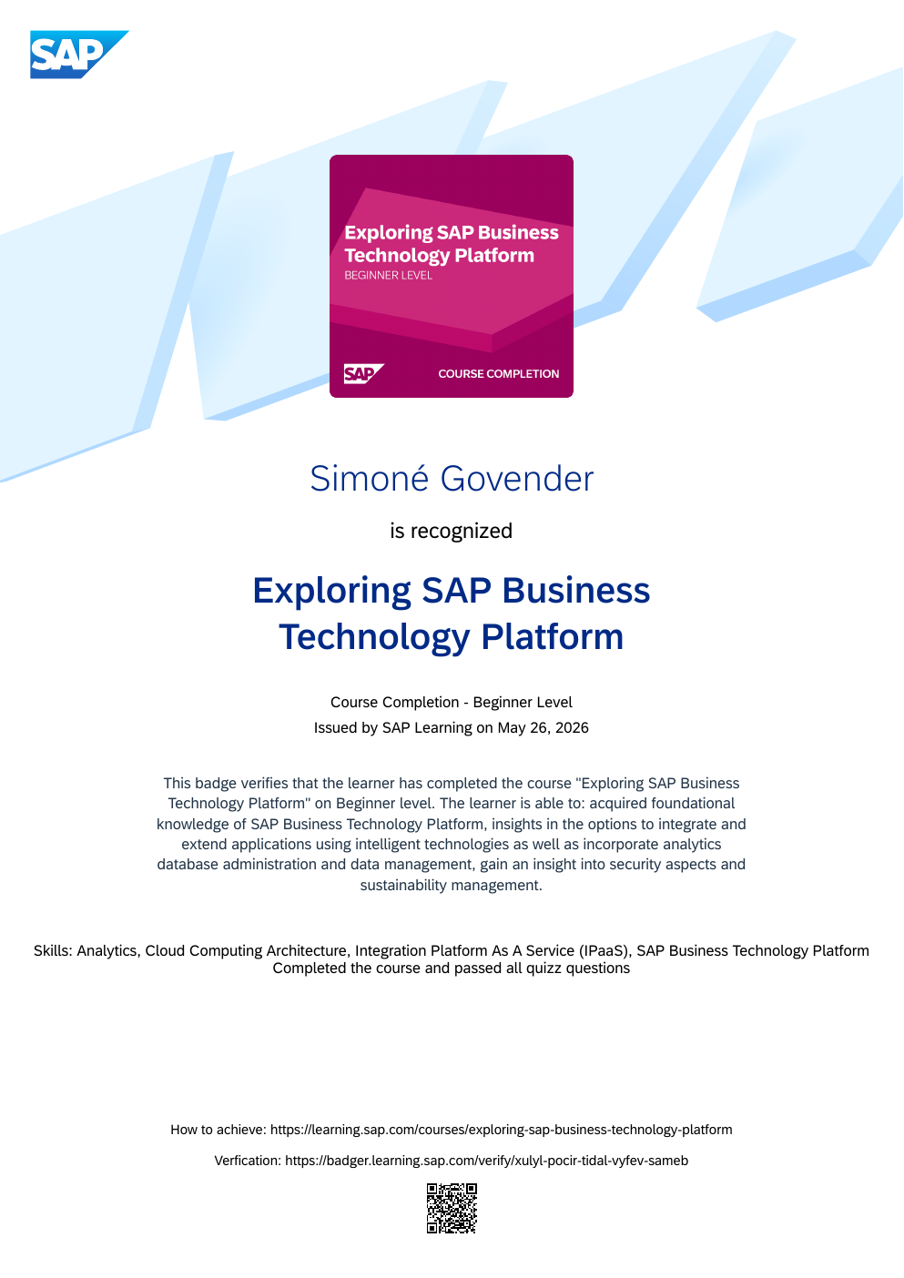 Exploring SAP Business Technology Platform badge preview