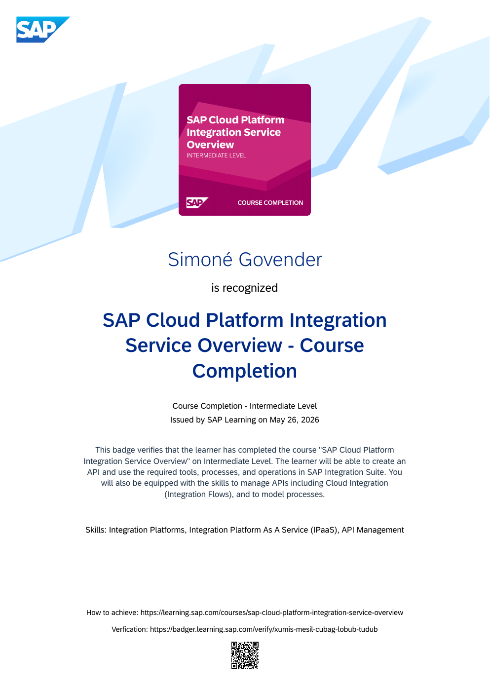 SAP Cloud Platform Integration Service Overview badge preview